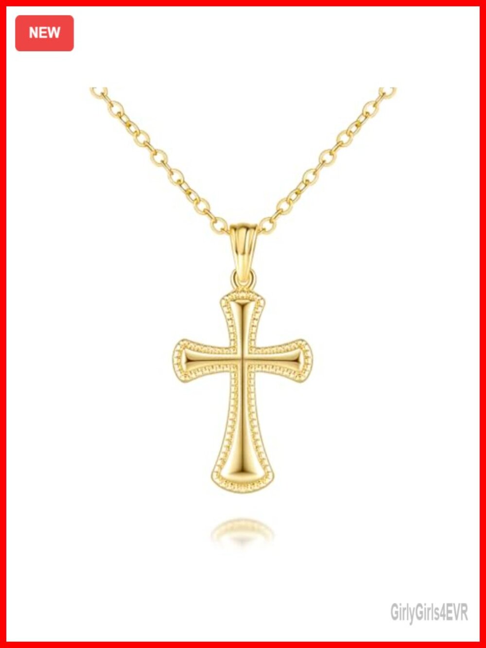 Gold Plated Cross Pendant Necklace Women 16.5in Adjustable